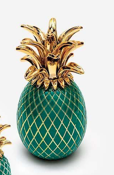 Sequenze scultura ananas smeraldo e oro H.25 cm