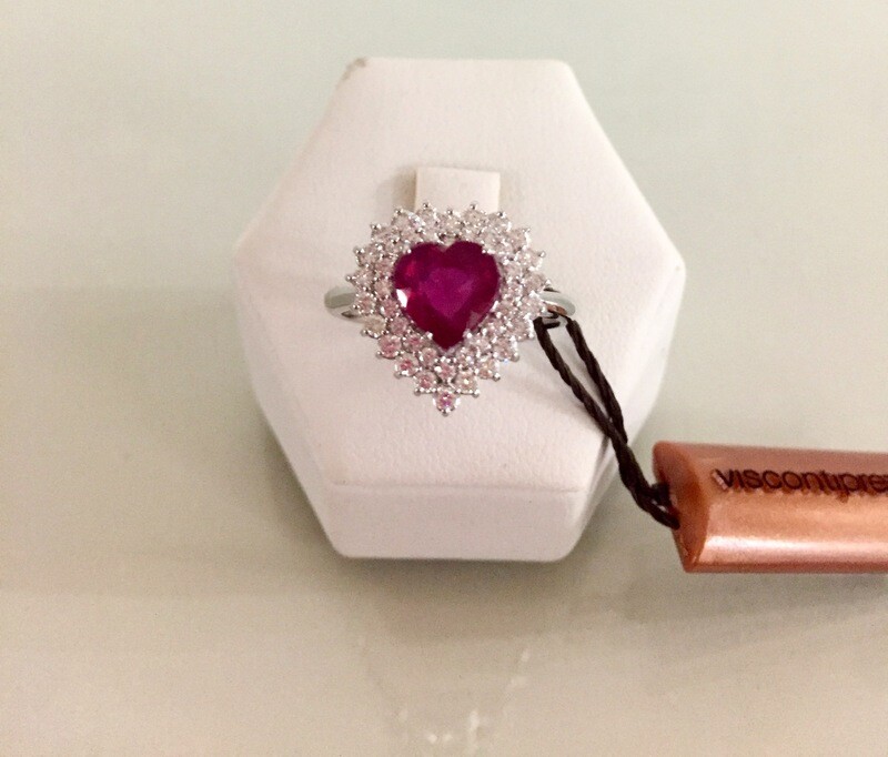 Visconti Anello Cuore in oro bianco 18 kt con Rubino e Diamanti taglio brillante