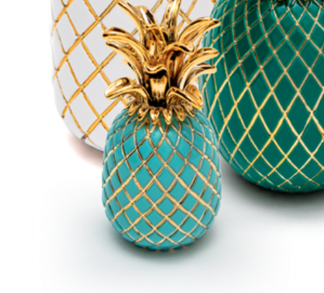Sequenze scultura ananas turchese e oro H. 25 cm Sequenze scultura ananas turchese e oro H. 25 cm