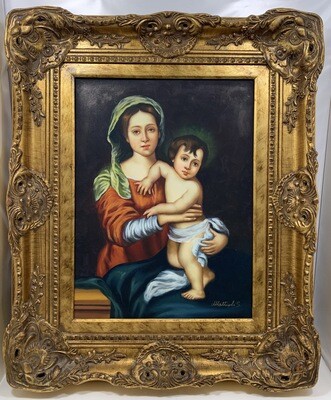 Ponte Vecchio: Olio su tela, dipinto a mano, “Vergine con bambino