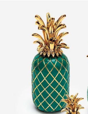 Sequenze scultura ananas smeraldo e oro H. 35 cm