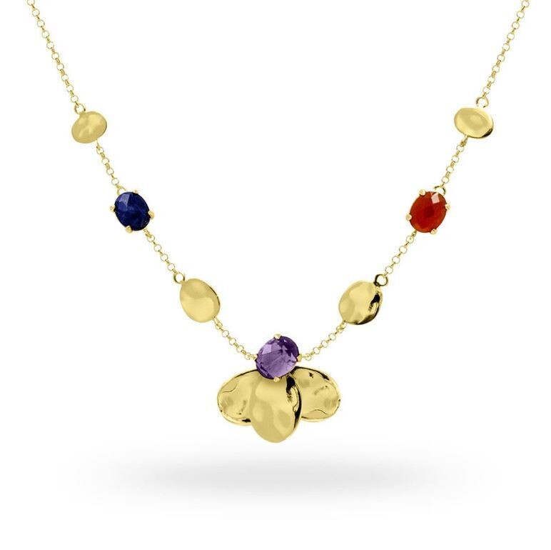 Diva Gioielli Collezione Petali Collana in argento con ametista, lapis, corniola