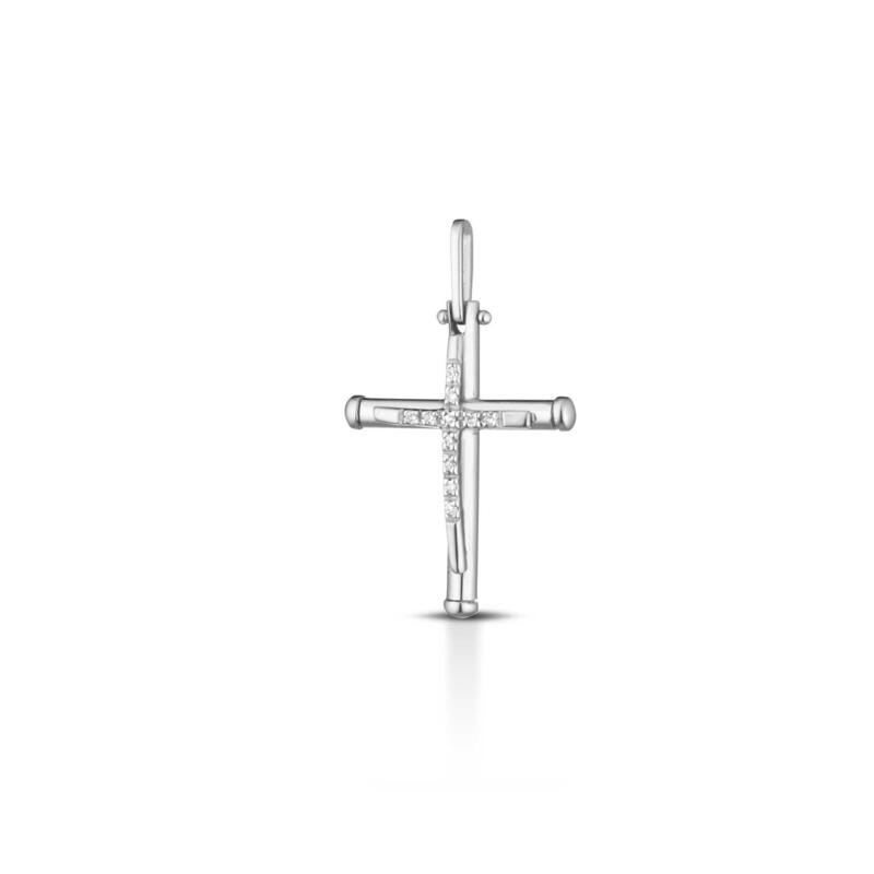 Crusado Collana Croce in oro bianco 18 kt e Diamanti 0,04 ct