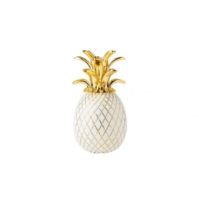 Sequenze scultura ananas bianco e oro H. 25 cm