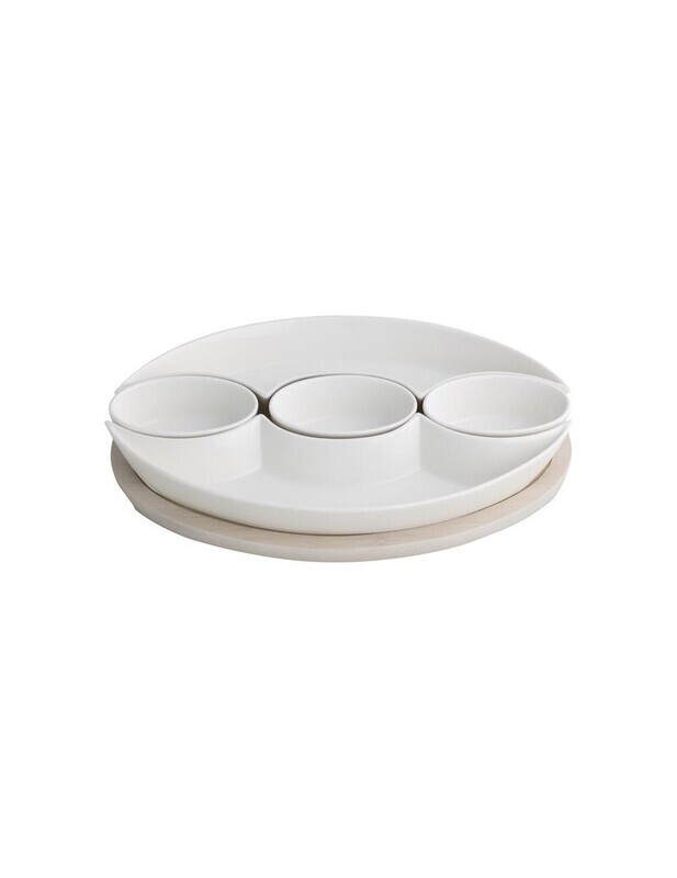 BRANDANI ANTIPASTIERA TRECCIA PORCELLANA BIANCA CSUPPORTO BAMBOO NATURALE