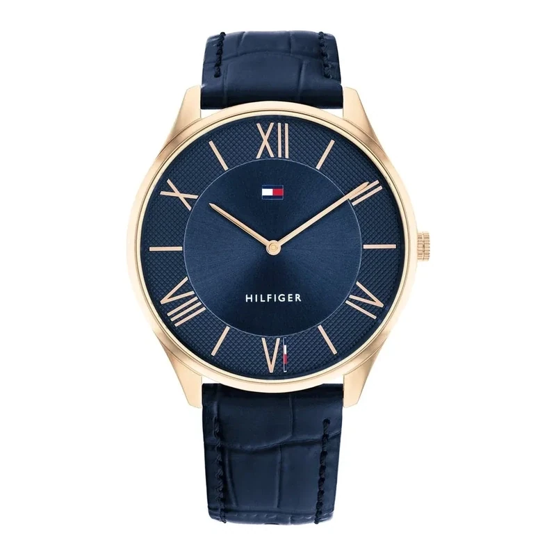 TOMMY HILFIGER OROLOGIO UOMO BECKER 43 mm Pelle Blu Cassa Oro