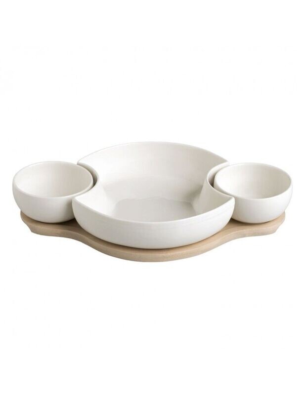 BRANDANI ANTIPASTIERA CLOWN IN PORCELLANA BIANCA CON SUPPORTO IN BAMBOO NATURALE