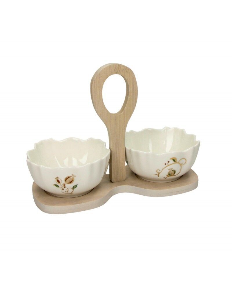 BRANDANI ANTIPASTIERA TEMPO DI FESTA SET 2 PZ IN PORCELLANA CON UPPORTO IN BAMBOO NATURALE