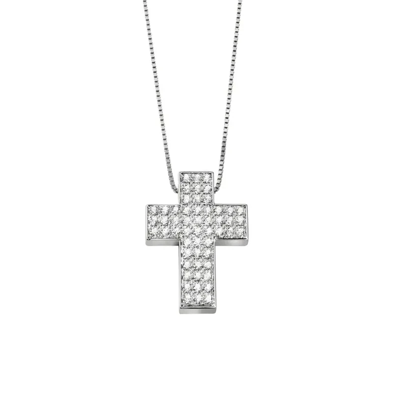Salvini Damiani Linea SEGNI - Collana Croce in oro bianco con diamanti ct. 0.54