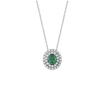 Salvini Damiani Linea DORA - Collana in oro bianco con diamanti e smeraldo
