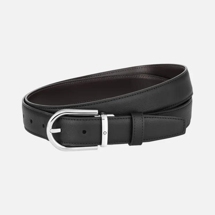 Montblanc Cintura 128757 Reversibile in pelle nera/marrone 30 mm con fibbia a ferro di cavallo