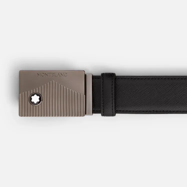 Montblanc Cintura in pelle nera 35 mm con chiusura Meisterstück rutenio lucido