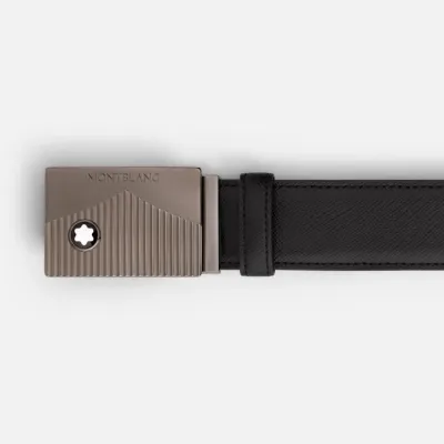 Montblanc Cintura in pelle nera 35 mm con chiusura Meisterstück rutenio lucido