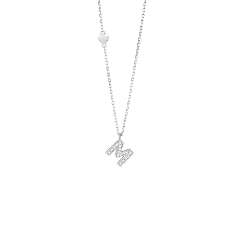 Salvini Damiani Linea BE HAPPY - Collana lettera "M" in oro bianco con diamanti ct. 0.12