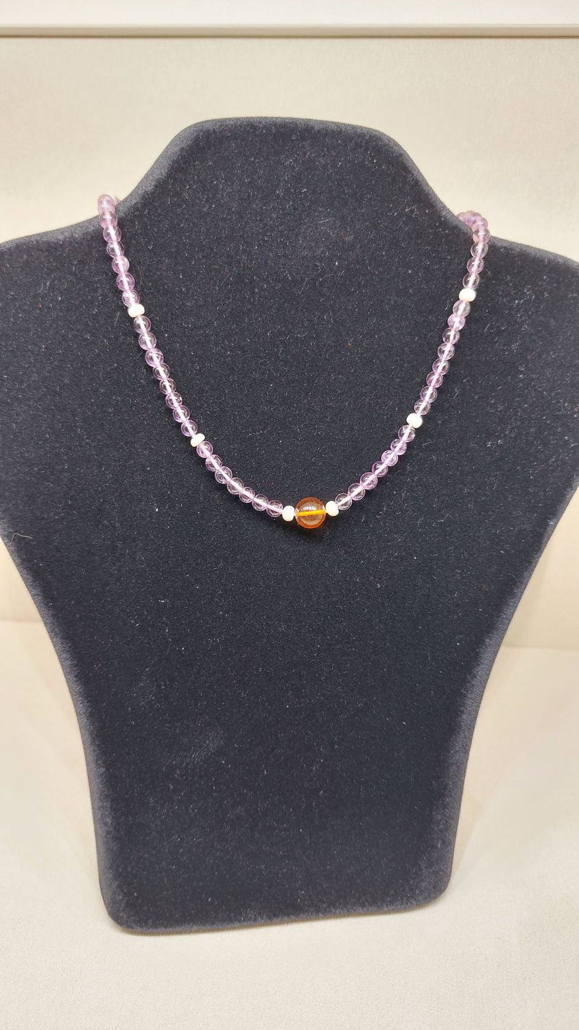 Collana Ametista Ambra e Perle