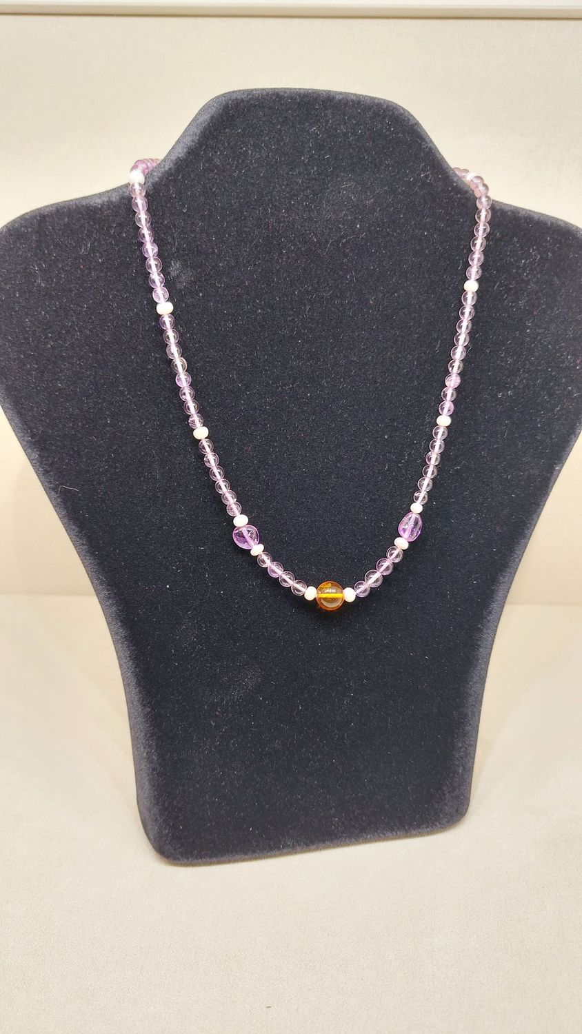 Collana Ametista Ambra e Perle