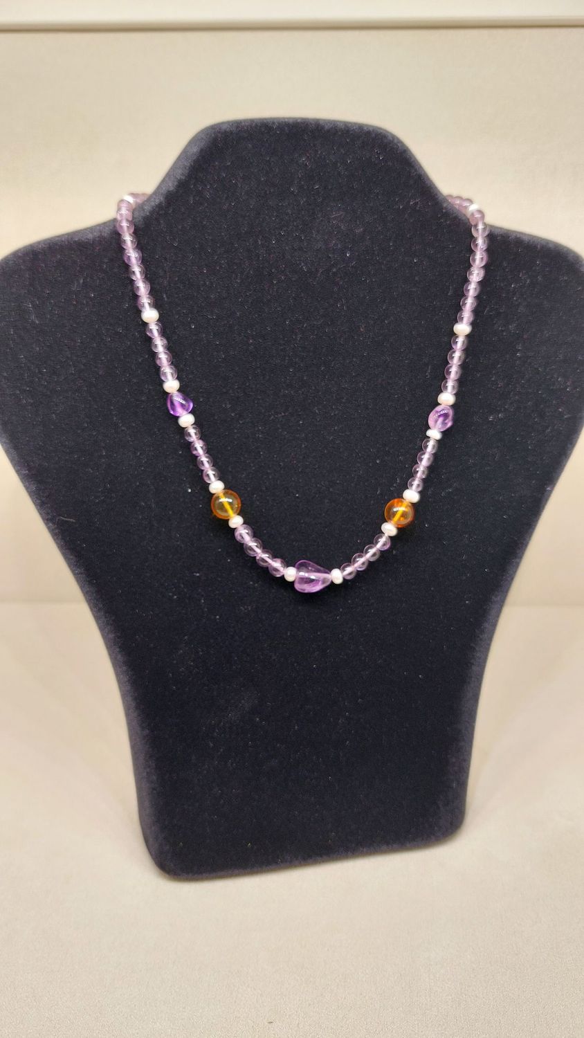 Collana Ametista Ambra e Perle