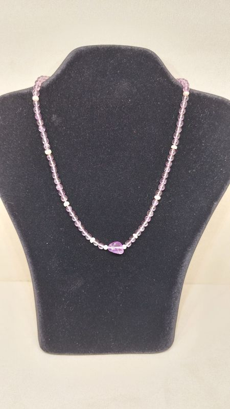 Collana con Ametista, Ambra e Perle