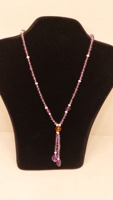 Collana con Ametista, Ambra e Perle