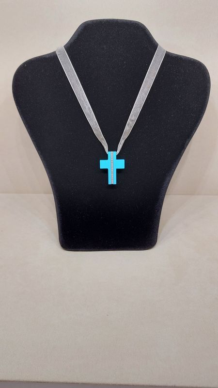 Croce in Oro 18 KT con Pasta di Turchese e Diamanti