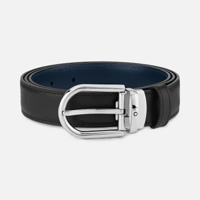 Montblanc Cintura 128756 Reversibile in pelle nera/blu 30 mm con fibbia a ferro di cavallo Montblanc Cintura 128756 Reversibile in pelle nera/blu 30 mm con fibbia a ferro di cavallo