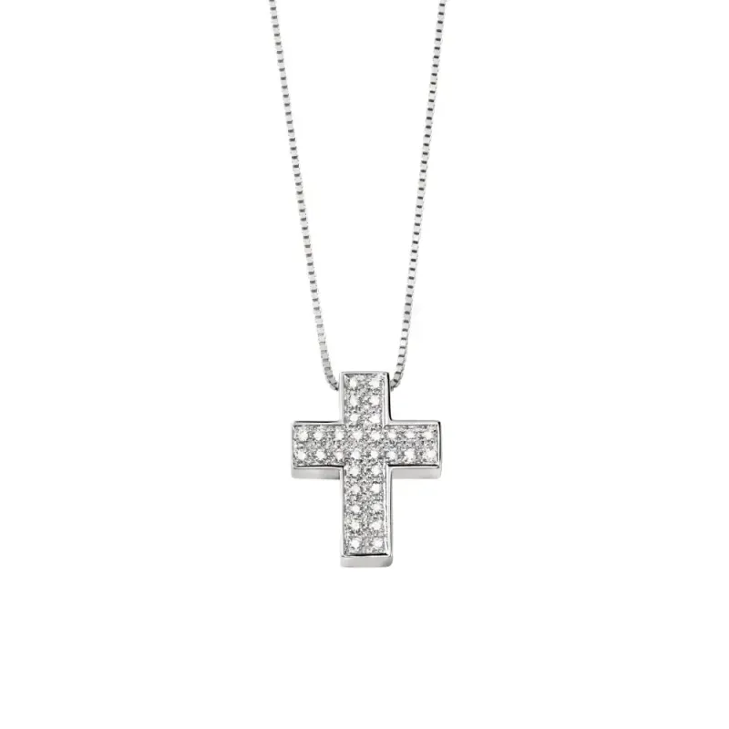 Salvini Damiani Linea SEGNI - Collana Croce in oro bianco con diamanti ct. 0.29