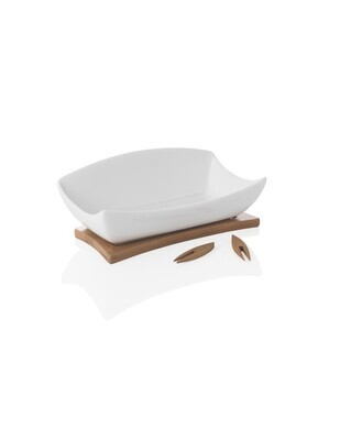 BRANDANI ANTIPASTIERA RELAX IN PORCELLANA BIANCA CON SUPPORTO E 2 FORCHETTINE IN BAMBOO
