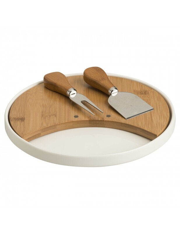 BRANDANI TAGLIERE FORMAGGI IN PORCELLANA E BAMBOO CON 2 COLTELLI IN ACCIAIO INOX
