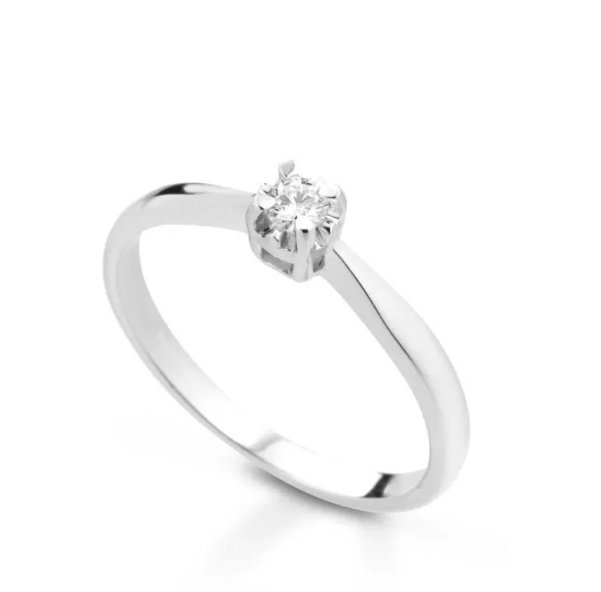 Crusado | Anello Solitario in oro bianco 18 kt con diamante taglio brillante  - Varie carature