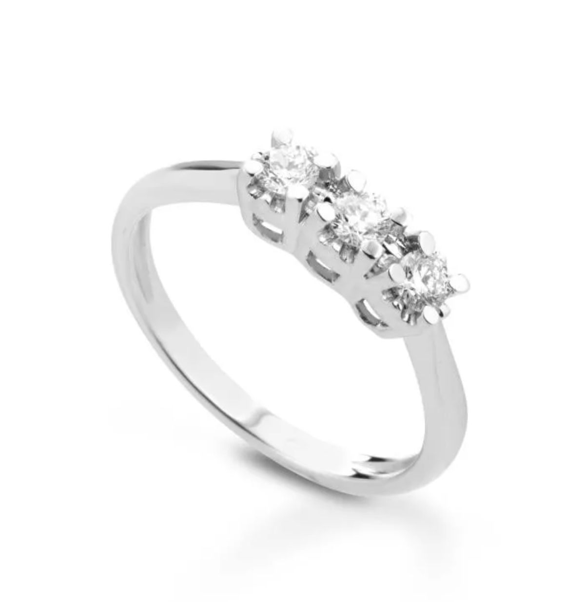Crusado Linea Taormina | Anello Trilogy in oro bianco 18 kt con diamanti taglio brillante