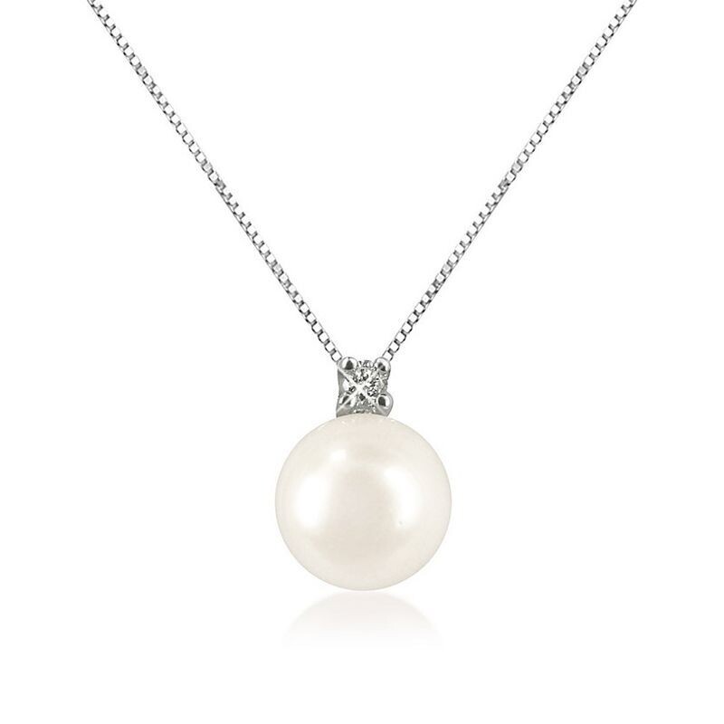 Bibigì Collana in Oro Bianco 18 kt con Perla Akoya e Diamante - Varie Misure