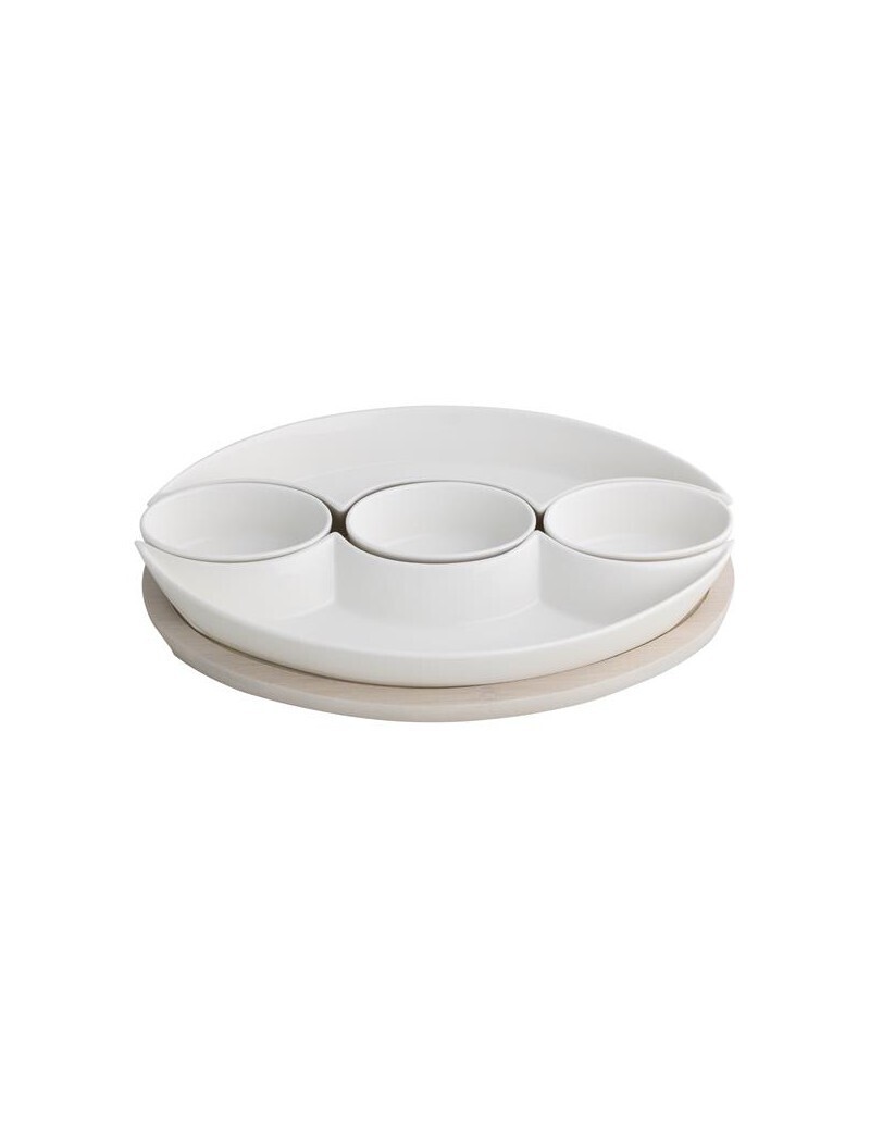 BRANDANI ANTIPASTIERA TRECCIA PORCELLANA BIANCA CSUPPORTO BAMBOO NATURALE