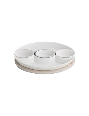 BRANDANI ANTIPASTIERA TRECCIA PORCELLANA BIANCA CSUPPORTO BAMBOO NATURALE BRANDANI ANTIPASTIERA TRECCIA PORCELLANA BIANCA CSUPPORTO BAMBOO NATURALE