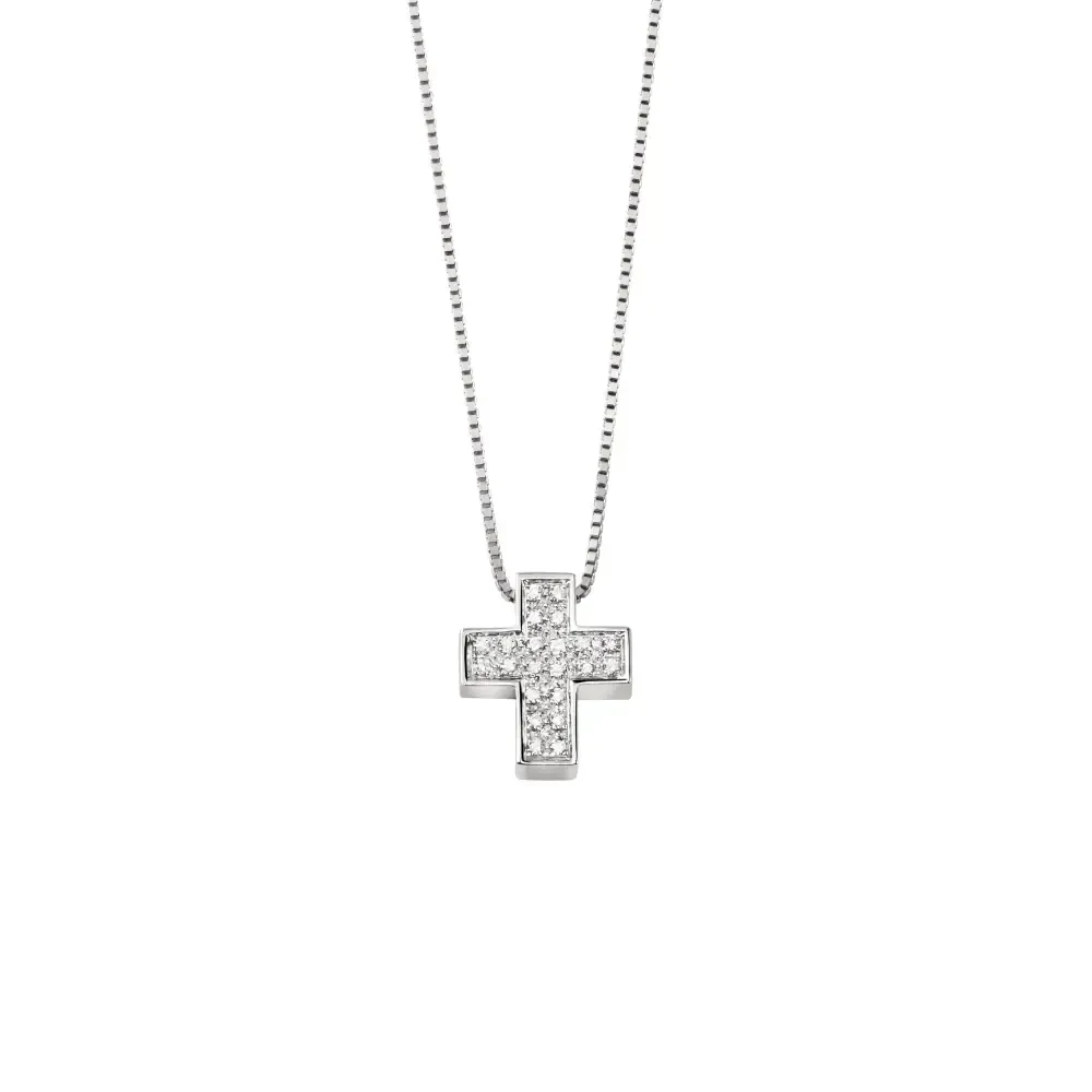 Salvini Damiani Linea SEGNI - Collana Croce in oro bianco con diamanti ct. 0.13