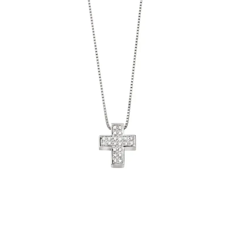 Salvini Damiani Linea SEGNI - Collana Croce in oro bianco con diamanti ct. 0.13