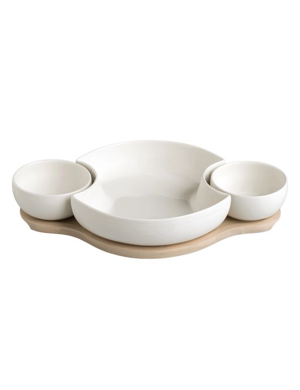 BRANDANI ANTIPASTIERA CLOWN IN PORCELLANA BIANCA CON SUPPORTO IN BAMBOO BRANDANI ANTIPASTIERA CLOWN IN PORCELLANA BIANCA CON SUPPORTO IN BAMBOO
