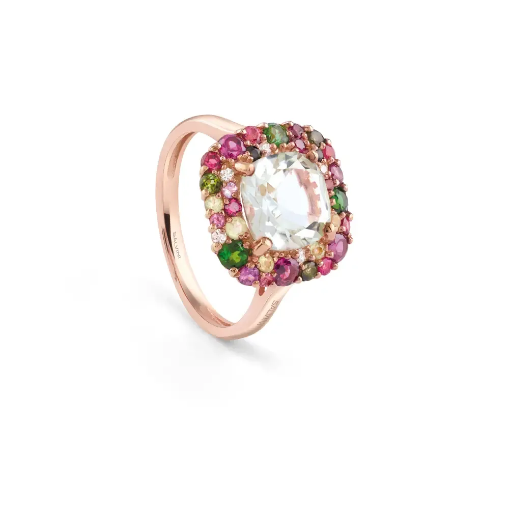 Salvini Damiani Linea BONBON - Anello in oro rosa con diamanti e prasiolite