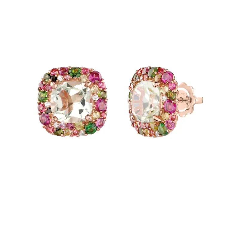 Salvini Damiani Linea BONBON - Orecchini in oro rosa con diamanti e prasiolite