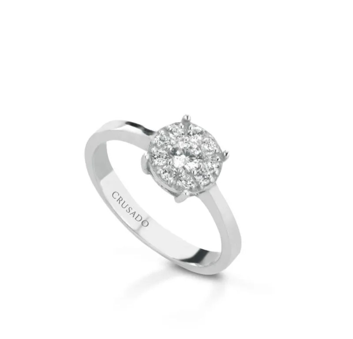 Crusado Anello Solitario Pavè in oro bianco 18 kt e brillanti 0,13 ct