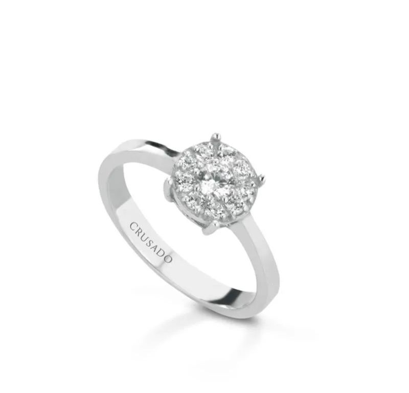 Crusado Anello Solitario Pavè in oro bianco 18 kt e brillanti 0,13 ct