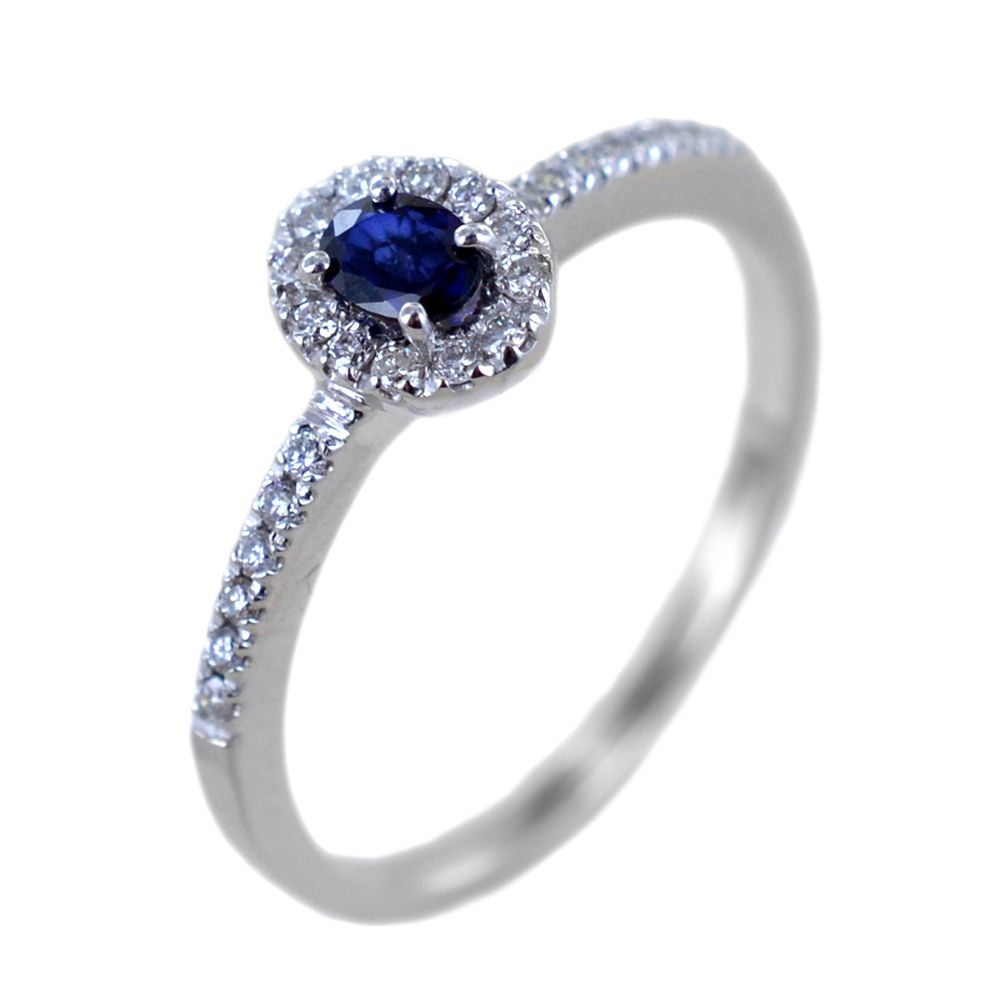 Clesi Gioielli | Anello in oro bianco 18 kt con zaffiro e diamanti