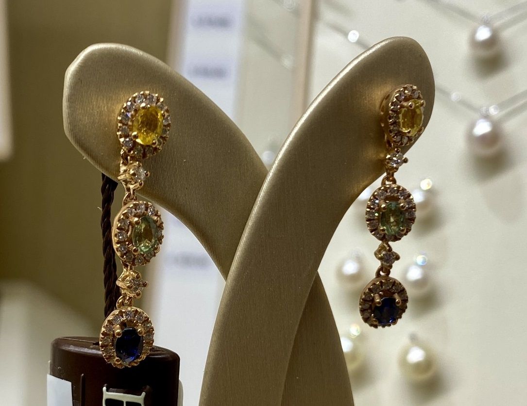 Bibigì Arcobaleno | Orecchini pendenti in oro rosa 18 kt con diamanti e zaffiri Bibigì Arcobaleno | Orecchini pendenti in oro rosa 18 kt con diamanti e zaffiri