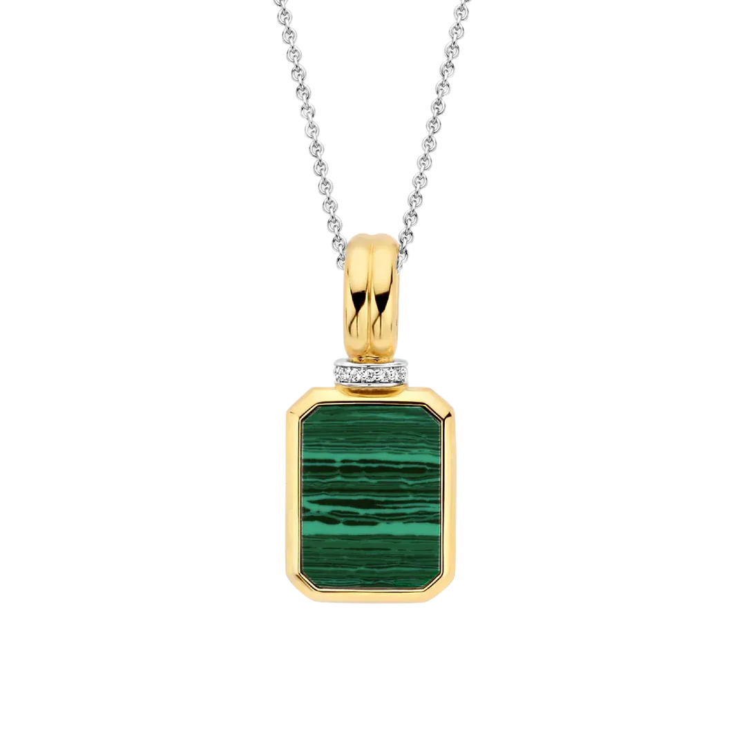 TI SENTO Milano | Collana in argento 925 placcata in oro giallo con pendente verde malachite e zirconi TI SENTO Milano | Collana in argento 925 placcata in oro giallo con pendente verde malachite e zirconi
