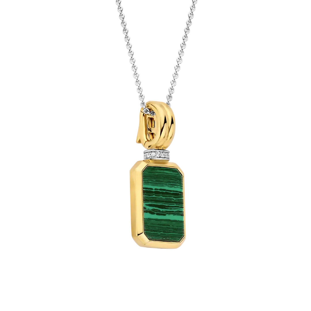 TI SENTO Milano | Collana in argento 925 placcata in oro giallo con pendente verde malachite e zirconi