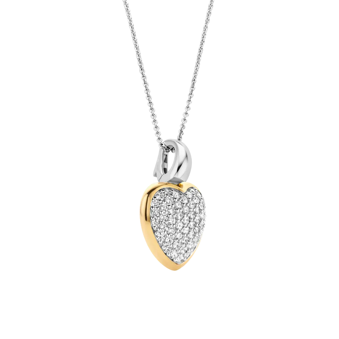 TI SENTO Milano | Collana in argento 925 placcato oro giallo con pendente cuore pavè di zirconi