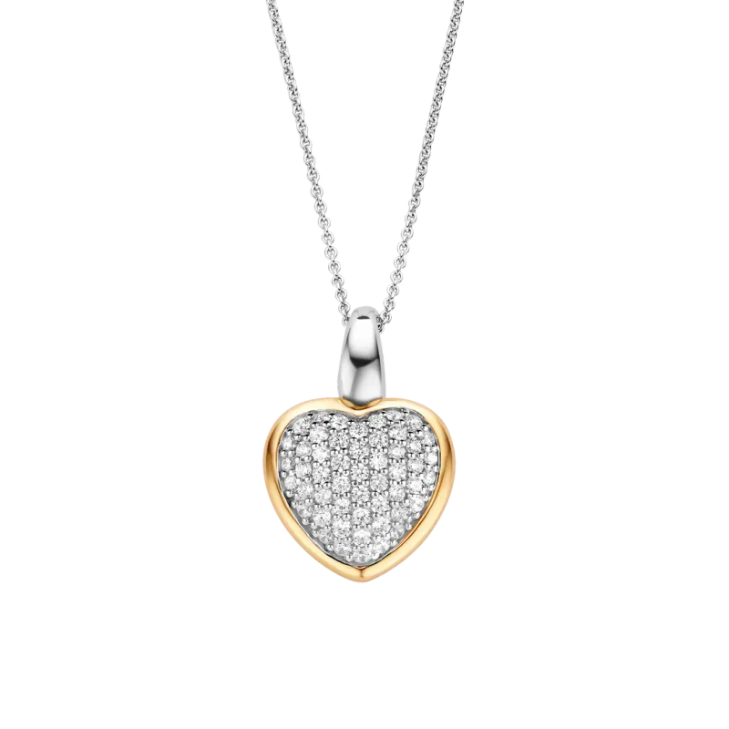 TI SENTO Milano | Collana in argento 925 placcato oro giallo con pendente cuore pavè di zirconi