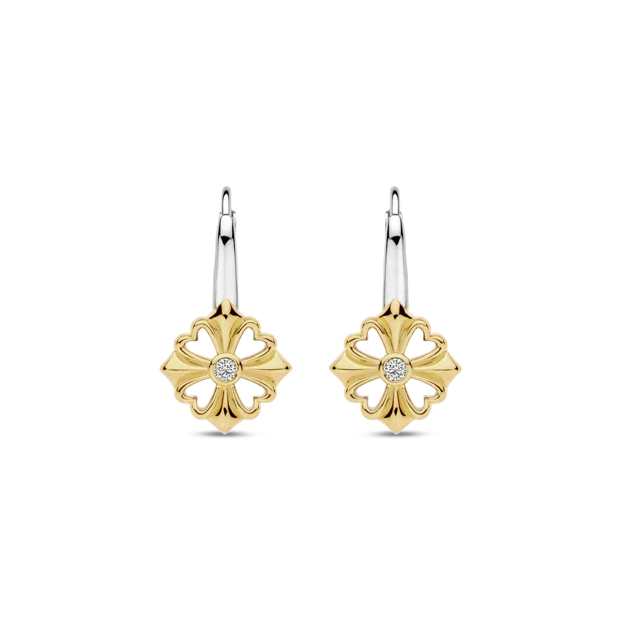 TI SENTO Milano | Orecchini pendenti quadrifoglio  in argento placcato oro giallo