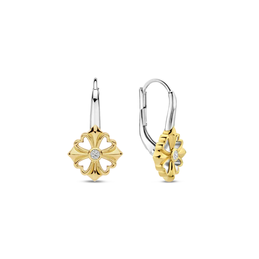 TI SENTO Milano | Orecchini pendenti quadrifoglio  in argento placcato oro giallo