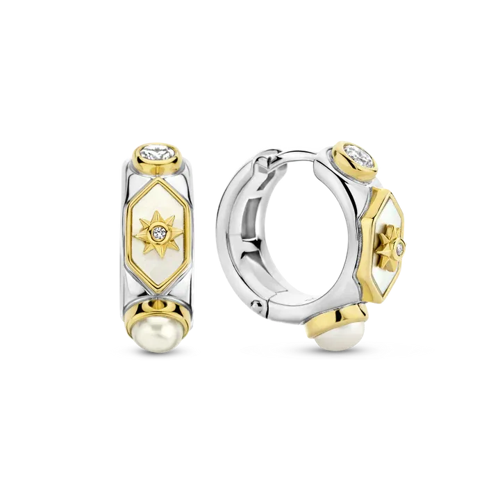 TI SENTO Milano | Orecchini cerchietti in argento 925 placcato oro con perle e madreperla