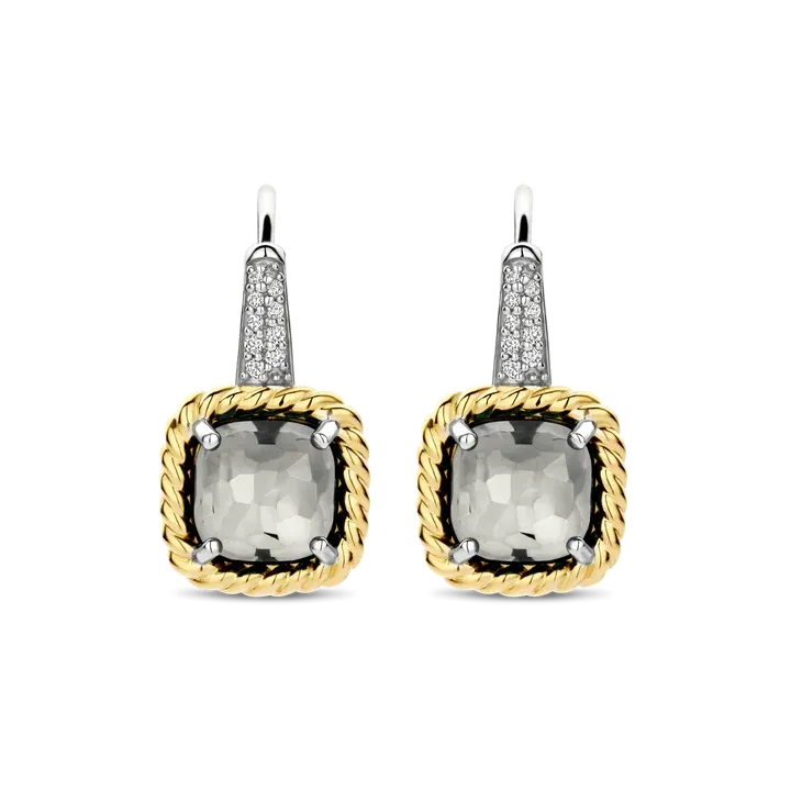 TI SENTO Milano | Orecchini a monachella in argento 925 placcato oro con cristallo fumè e zirconi
